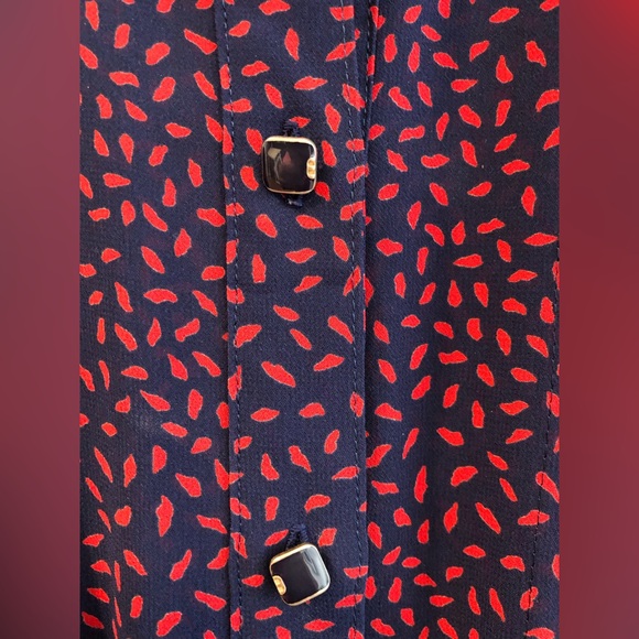 Vintage midi dress in blue with red dotted pattern - fits like Med - Picture 4 of 11